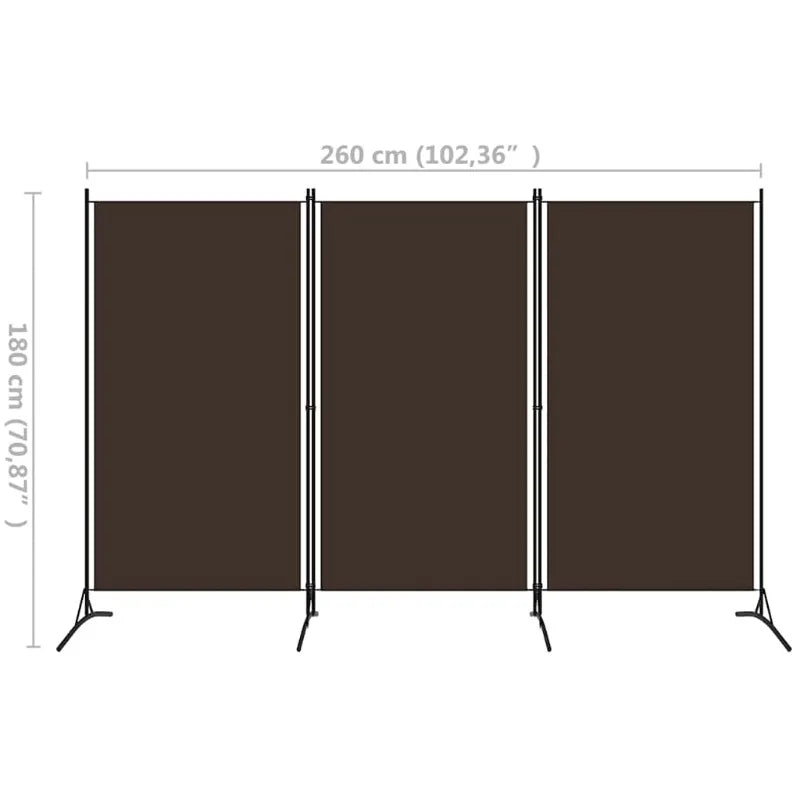 Paravent 3 Panneaux Tissu Brun & Armature Fer — Cloison Bohème 260 × 180 cm