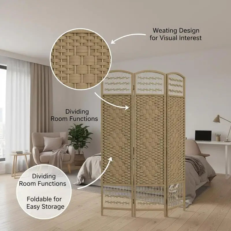Paravent 3 Panneaux Corde Tressée — Cloison Ajourée & Ventilée 120 × 170 cm