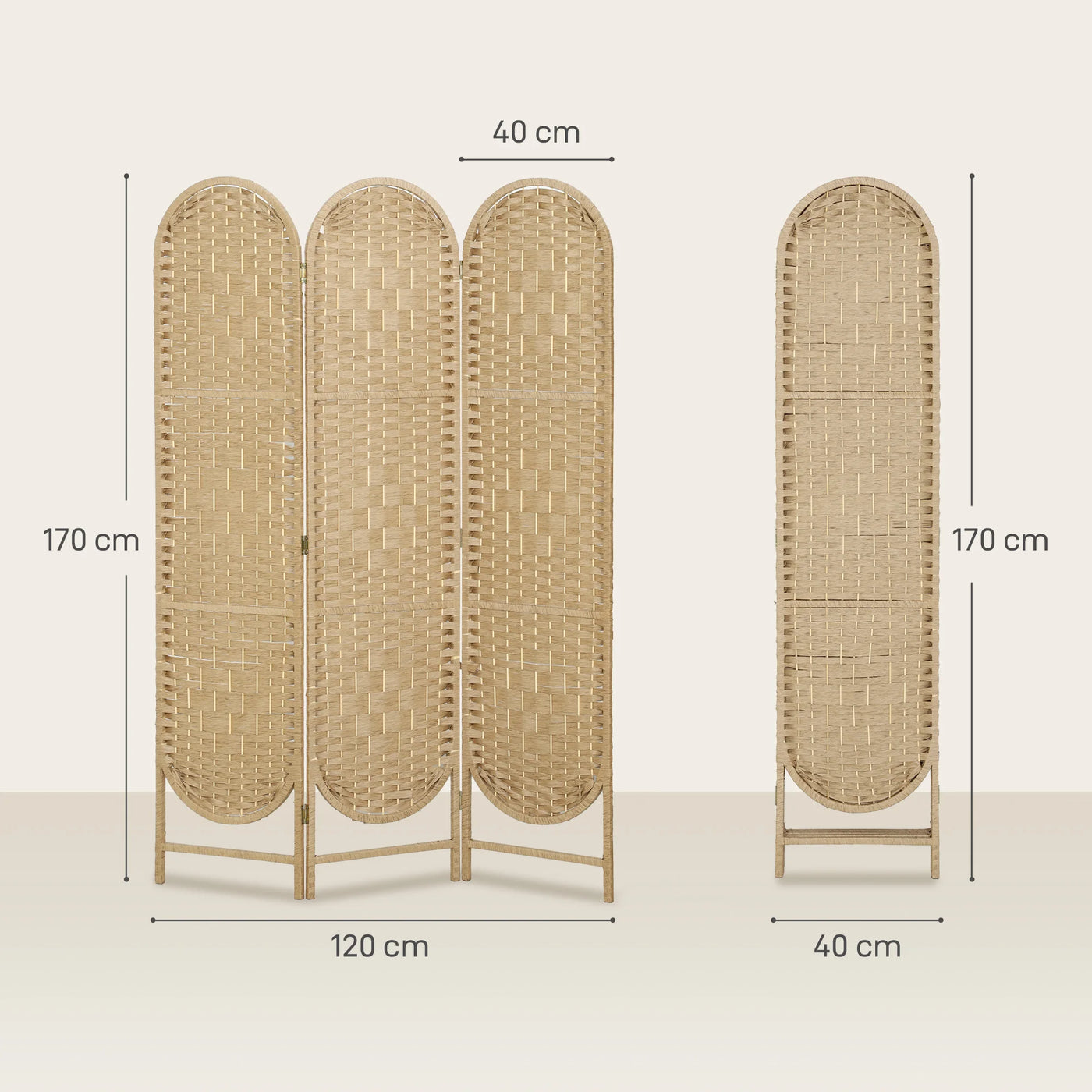 Paravent Bohème à Arche — Tissage Main, Coloris Naturel, Largeur au Choix