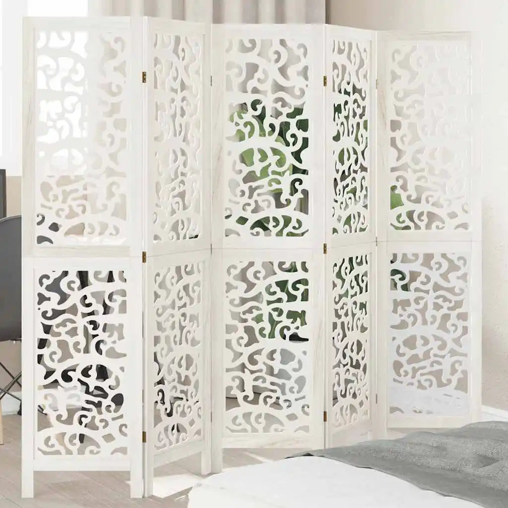 Paravent 5 Panneaux Bois Paulownia Blanc — Disponible en 4 Hauteurs
