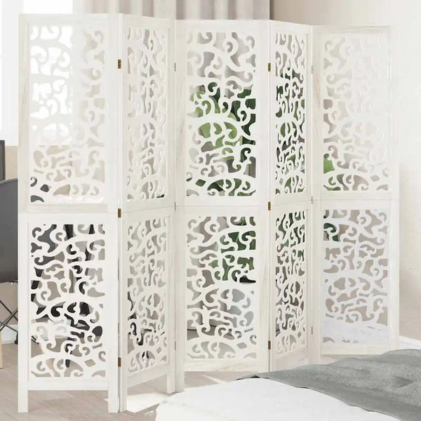 Paravent 5 Panneaux Bois Paulownia Blanc — Disponible en 4 Hauteurs
