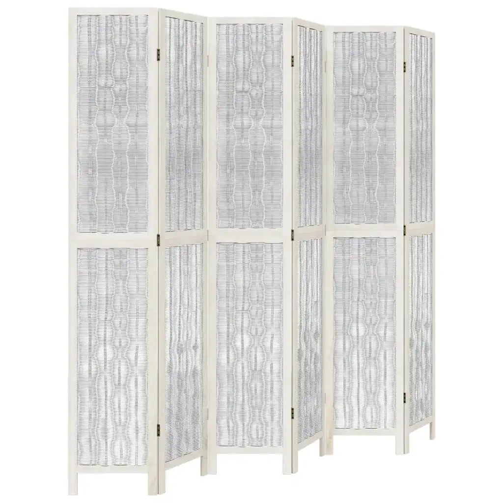 Paravent 6 Panneaux Blanc en Bois de Paulownia — Hauteur au Choix