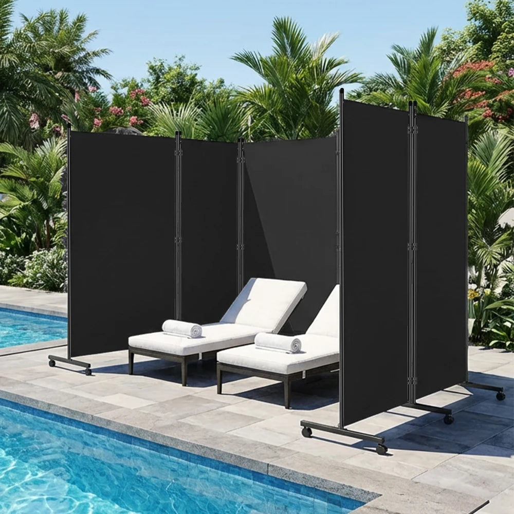 Paravent 3 Panneaux Tissu sur Roulettes — Cloison Mobile 260 × 180 cm