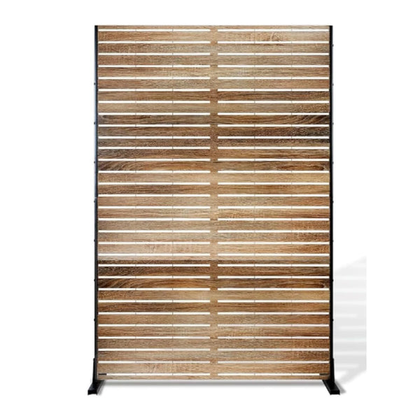 Paravent Métal Extérieur 183 cm — Lamelles Bois Brun, Autoportant Balcon & Jardin