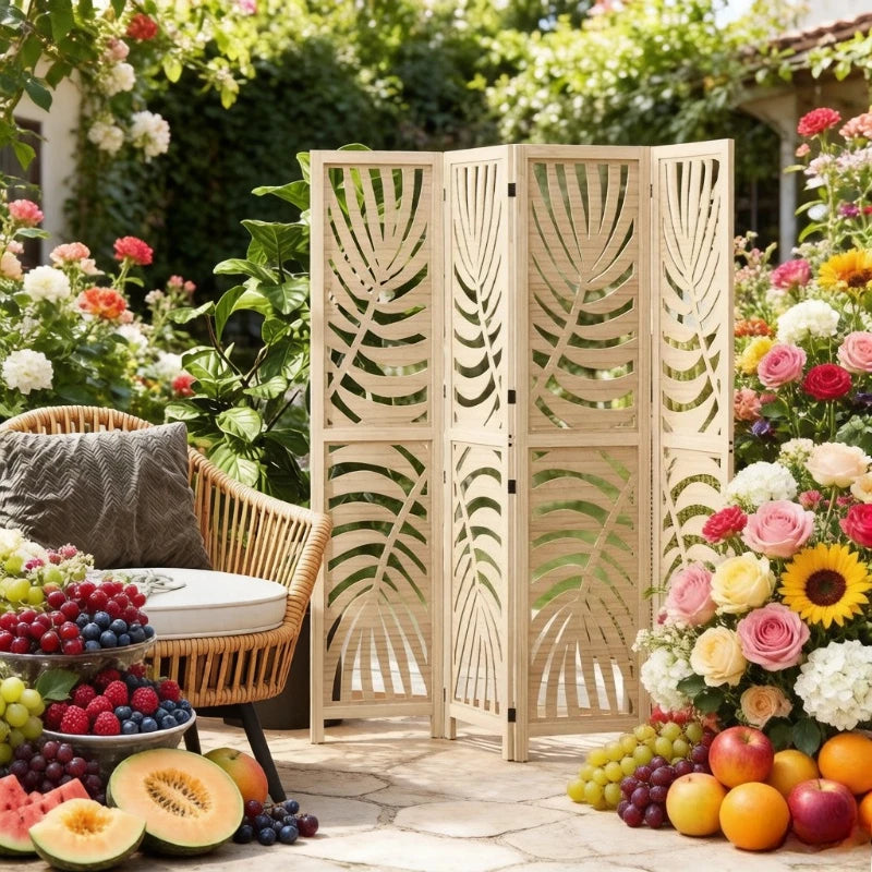 Paravent 4 Panneaux Motif Feuilles de Palmier — Cloison Décorative Tropicale Modulable