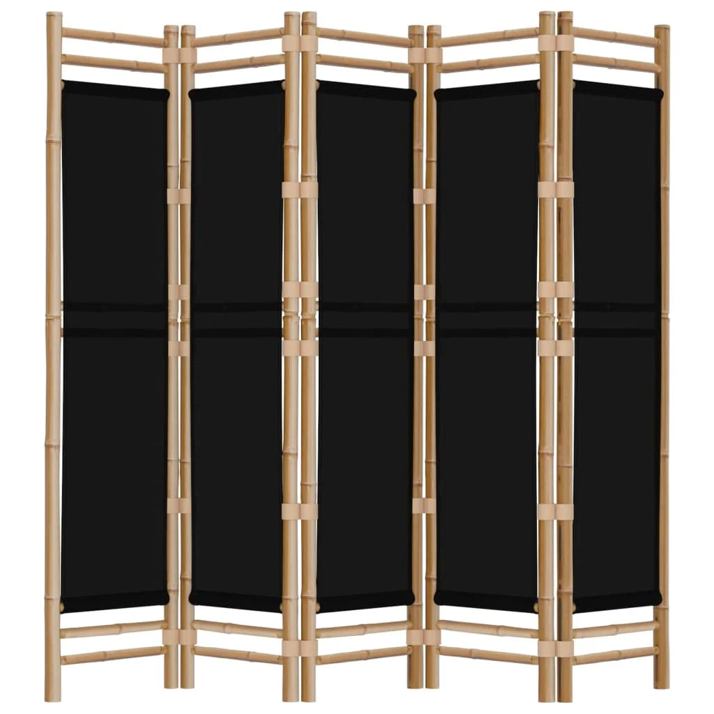 Paravent 5 Panneaux Bambou & Toile — Séparateur Naturel 200 cm