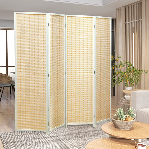 Paravent 4 Panneaux Bambou & Bois — Double Charnières, Design Naturel