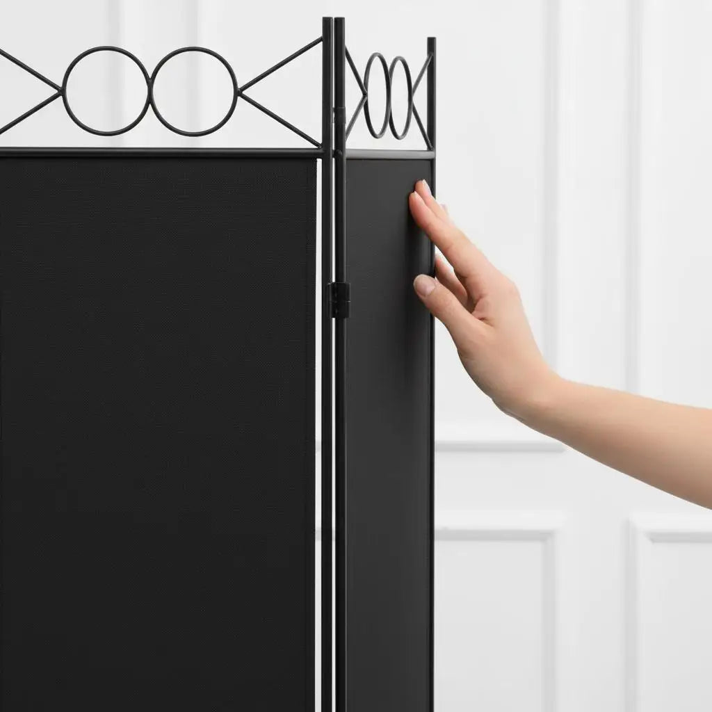 Paravent 3 Panneaux Tissu Noir 120 × 200 cm — Grande Hauteur, Salon & Bureau