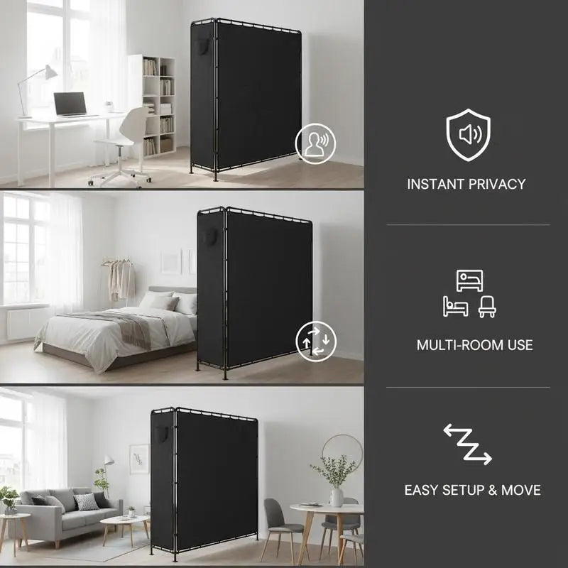 Paravent 4 Panneaux Tissu Noir — Séparateur Design 228 × 172 cm