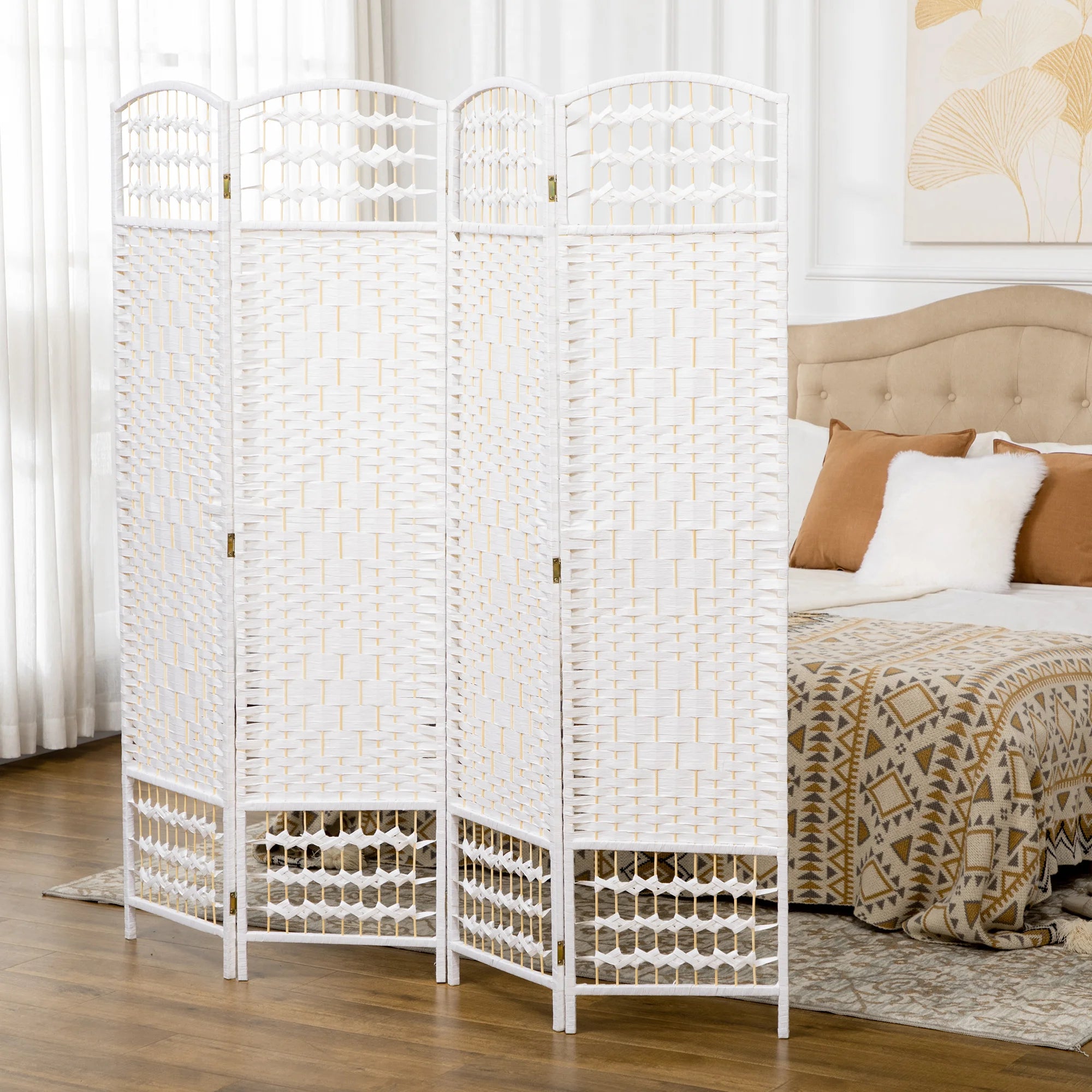Paravent 4 Panneaux Blanc — Cloison Pliable Chambre & Salon 160 × 170 cm