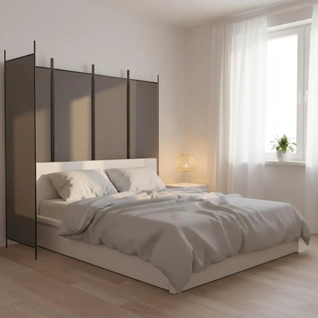Paravent 5 Panneaux Tissu Anthracite — Grande Cloison 250 × 220 cm