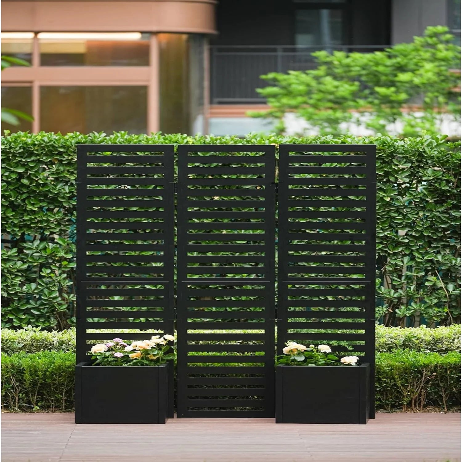 Paravent Extérieur 3 Panneaux Métal avec Jardinières Intégrées — Brise-Vue Terrasse & Jardin