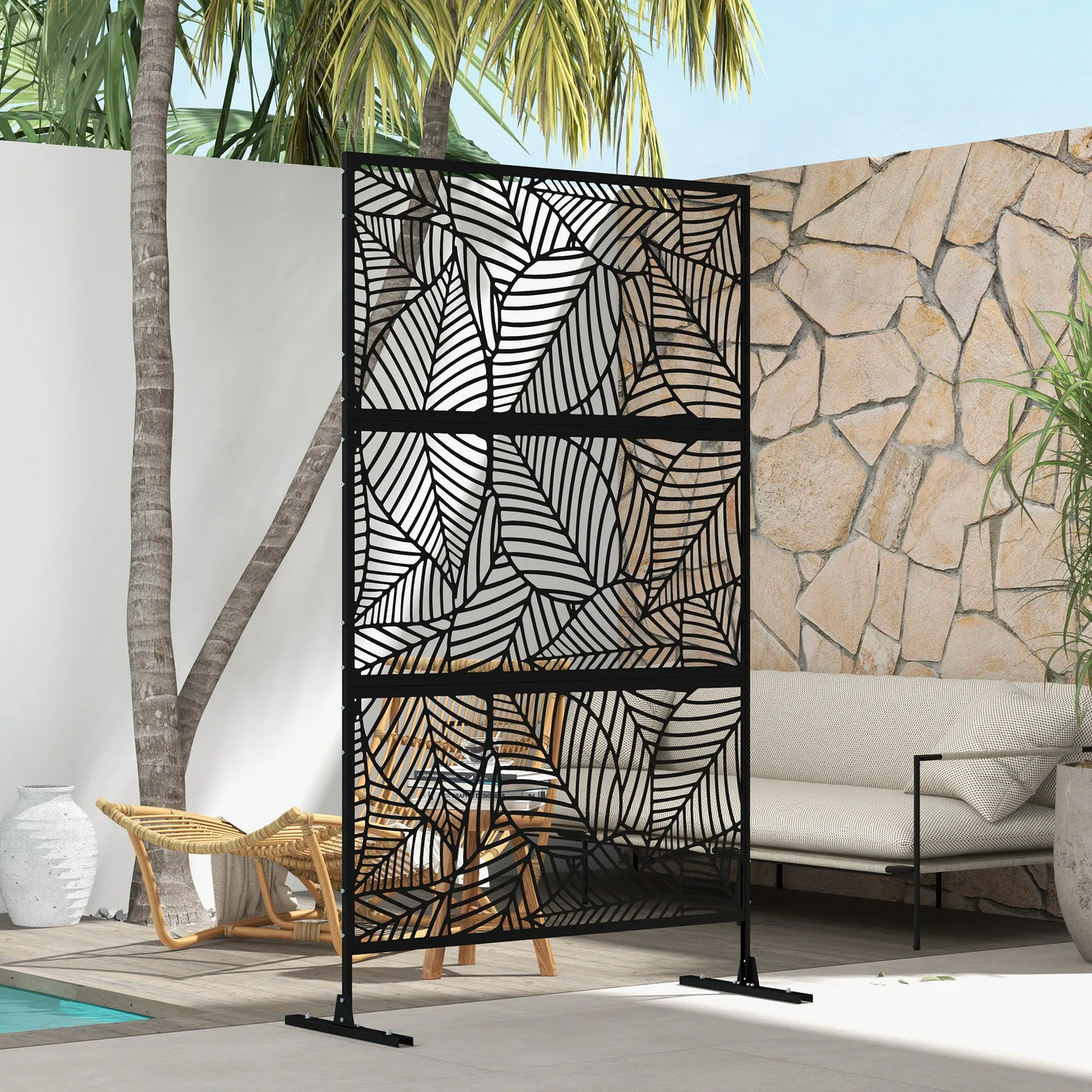 Panneau Brise-Vue Extérieur Noir — Motif Feuillage, Treillis Plantes Grimpantes