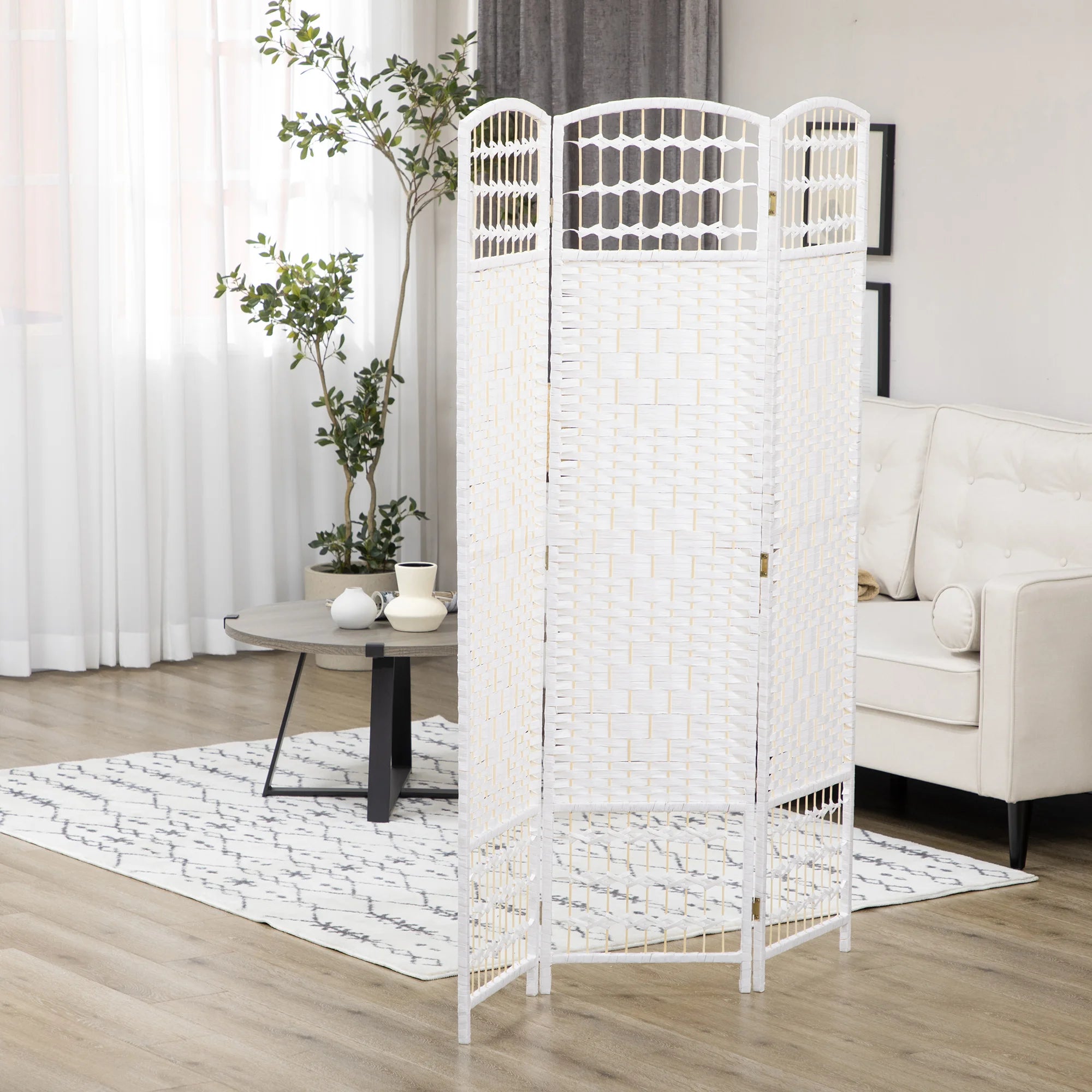 Paravent 3 Panneaux Blanc — Cloison Légère Chambre & Salon 120 × 170 cm