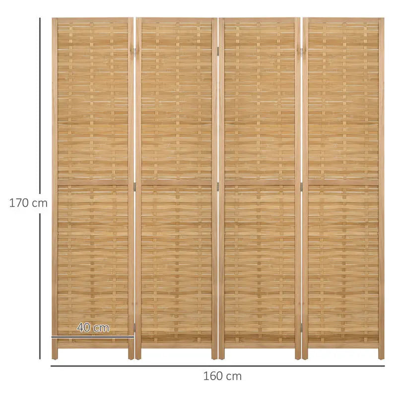 Paravent 4 Panneaux Bambou Naturel — Cloison Légère 160 × 170 cm
