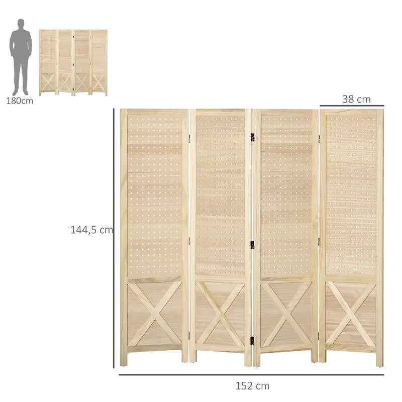Paravent 4 Panneaux Bois Perforé 152×145 cm