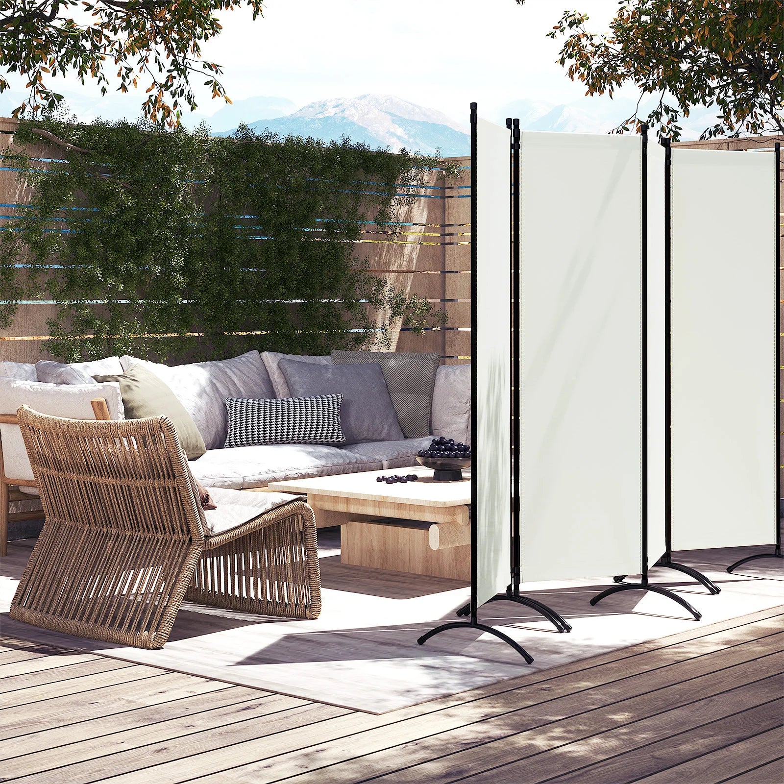 Paravent 4 Panneaux Crème — Cloison Légère Intérieur & Extérieur 224 × 182 cm