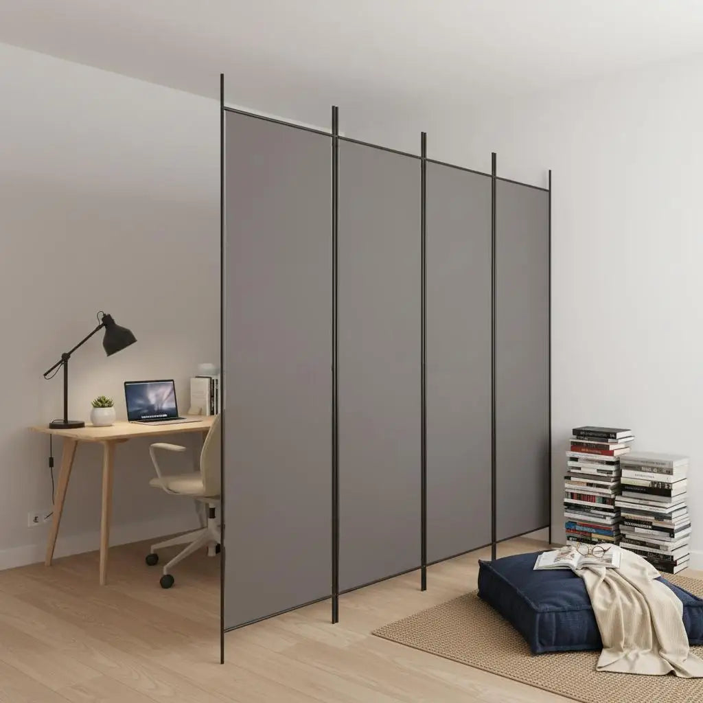 Paravent 5 Panneaux Tissu Anthracite — Grande Cloison 250 × 220 cm