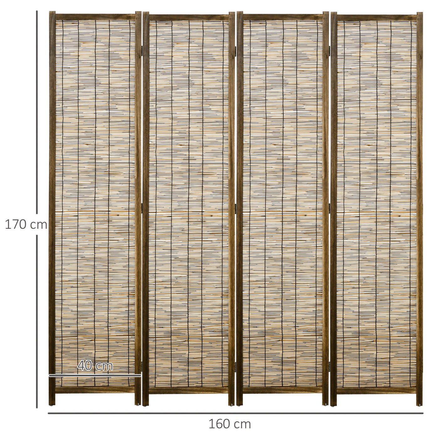 Paravent 4 Panneaux Bois & Rotin — Cloison Naturelle 160 × 170 cm