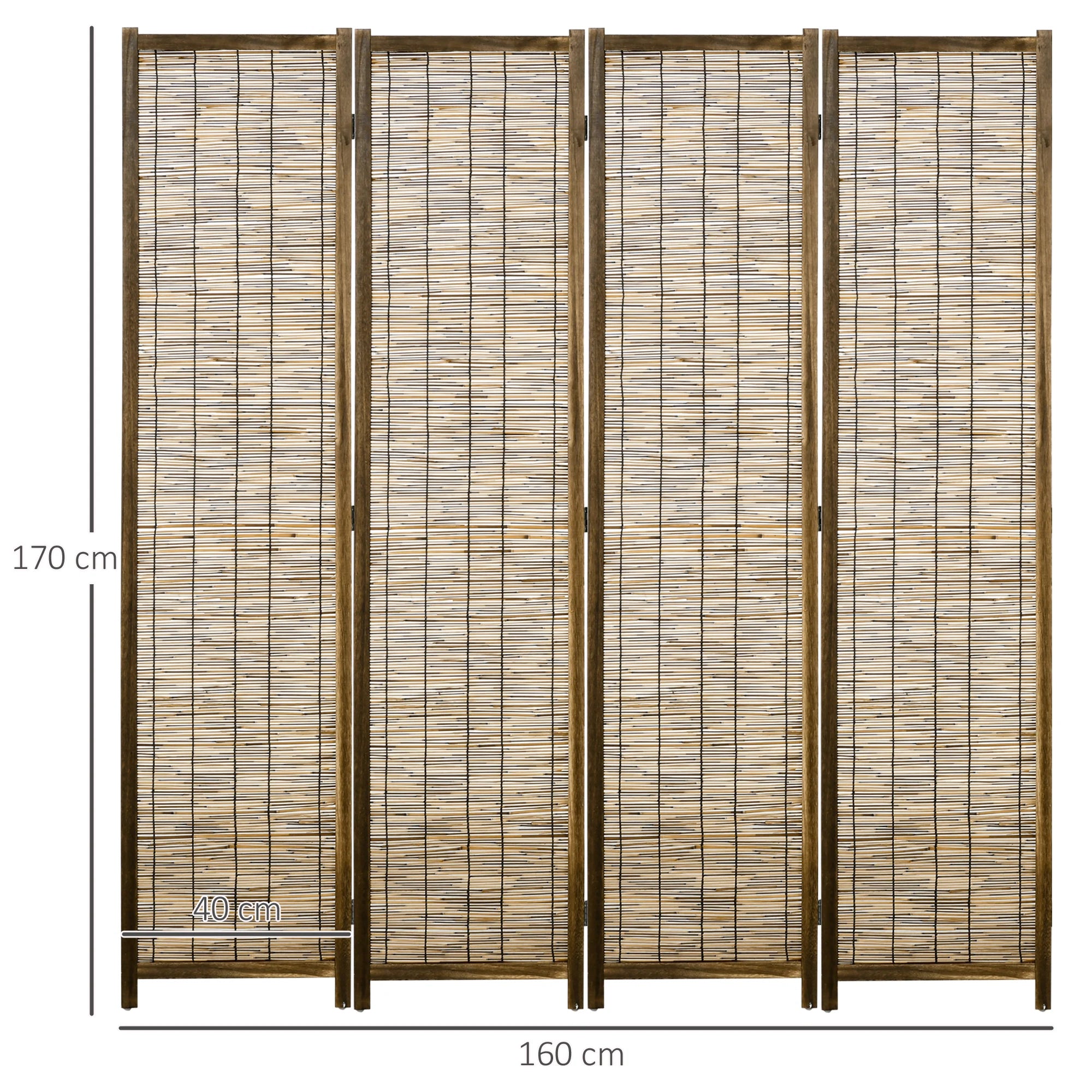 Paravent 4 Panneaux Bois & Rotin — Cloison Naturelle 160 × 170 cm