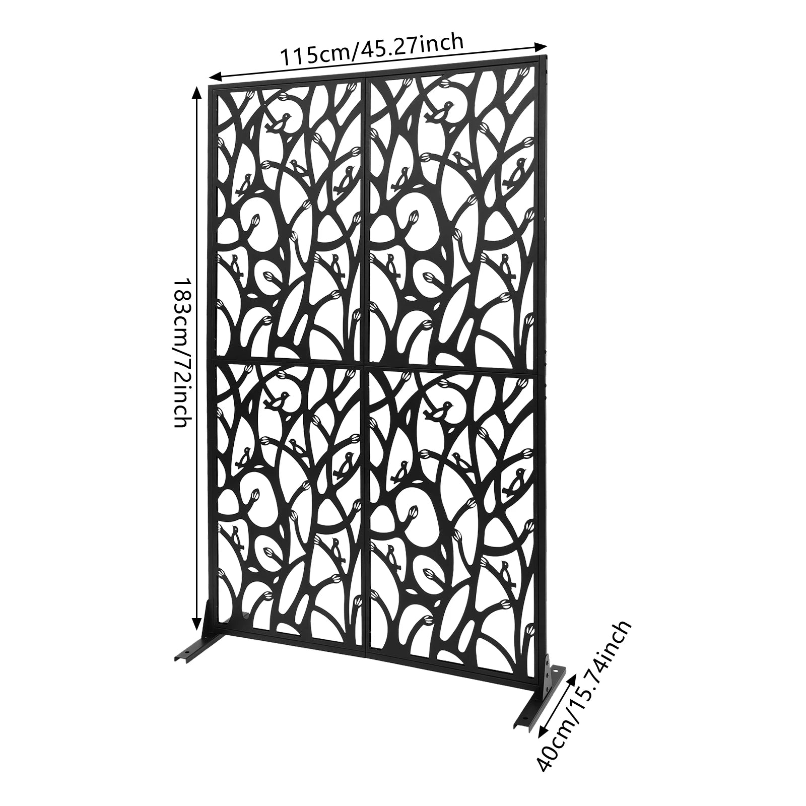 Paravent Motif Oiseaux Noir 115×183 cm — Intérieur & Extérieur