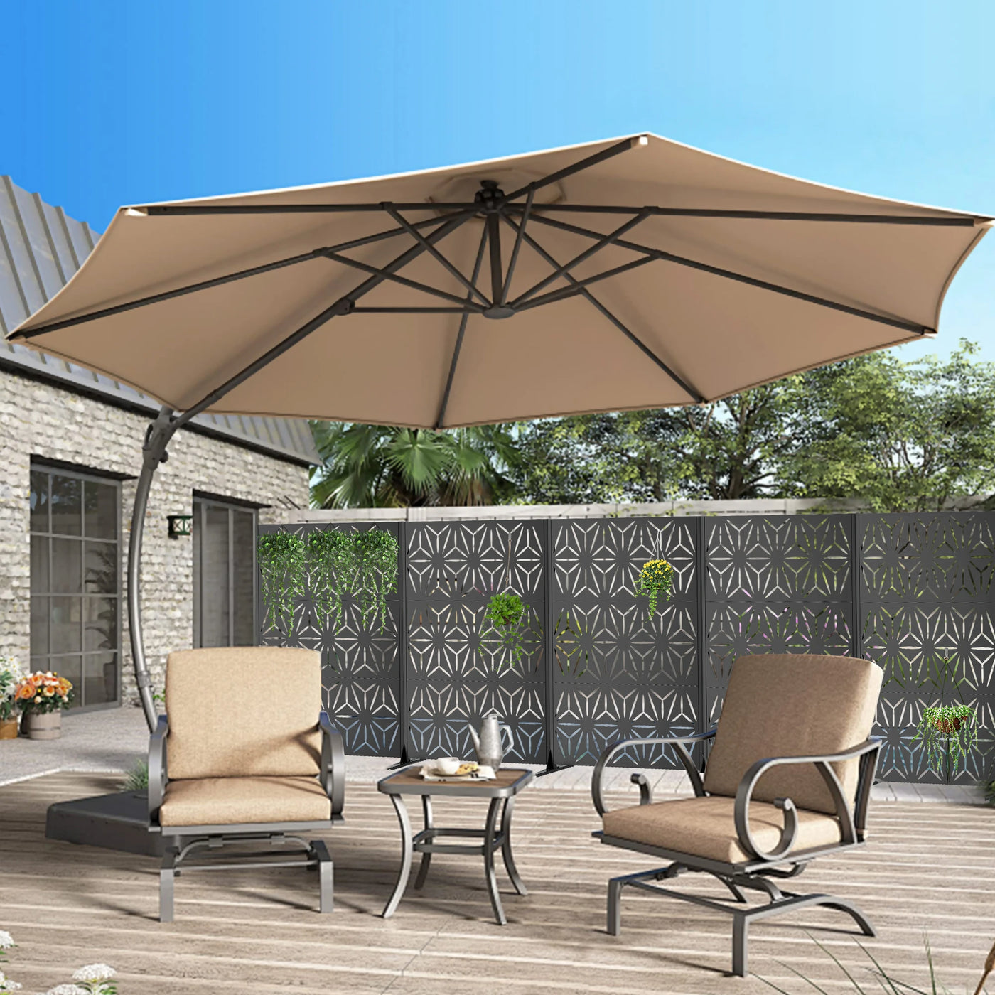 Paravent Métal Outdoor Autoportant Noir — Clôture Décorative Modulable Extérieur