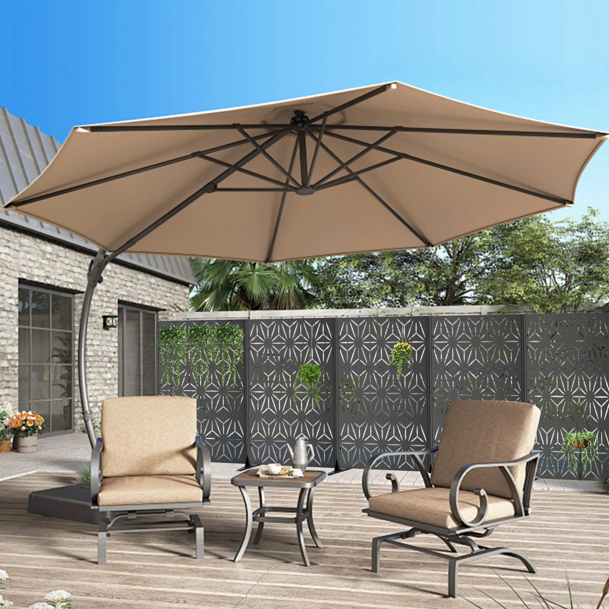 Paravent Métal Outdoor Autoportant Noir — Clôture Décorative Modulable Extérieur