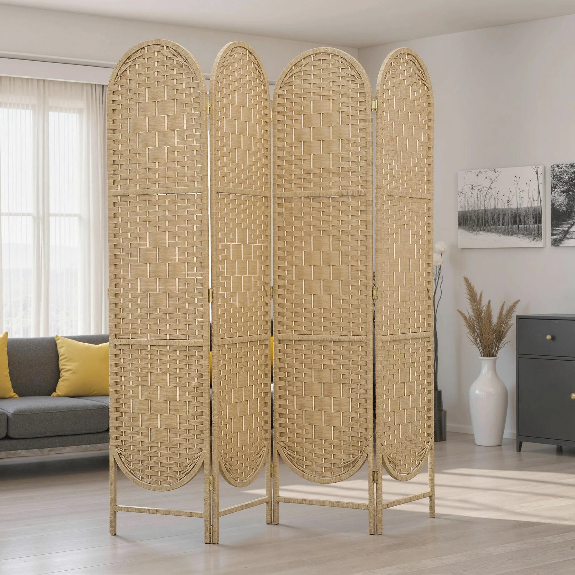 Paravent Bohème à Arche — Tissage Main, Coloris Naturel, Largeur au Choix