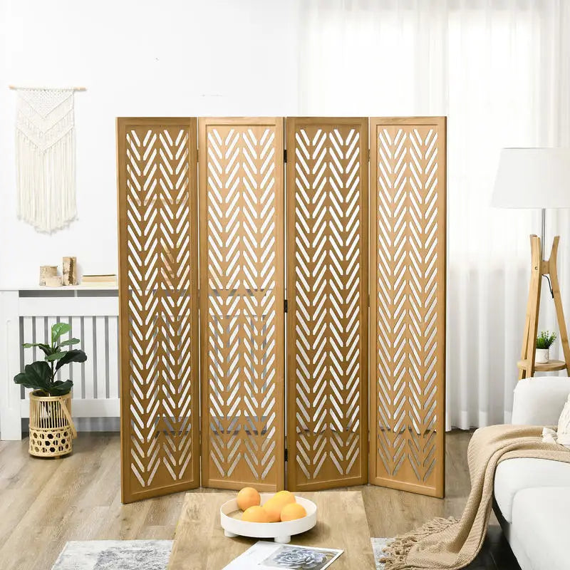 Paravent 4 Panneaux en Bois de Paulownia — Pliage Express, Design Naturel