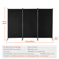 Paravent Pliable Tissu Noir — 3 Panneaux 260×184 cm