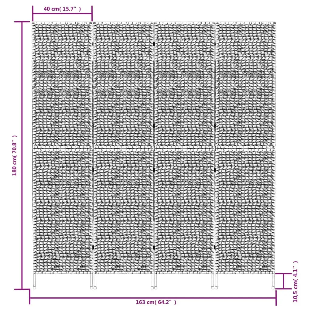Paravent 4 Panneaux Jacinthe d'Eau — Cloison Naturelle Artisanale 163 × 180 cm