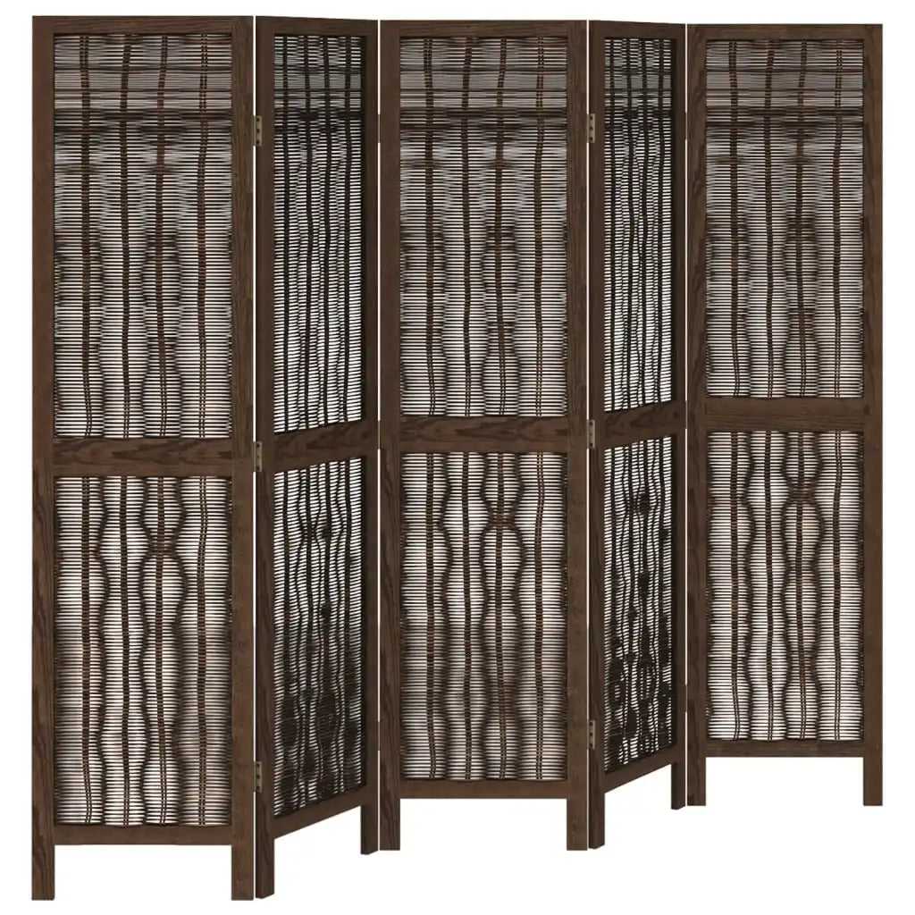 Paravent 5 Panneaux Bois Paulownia Brun Foncé — Cloison Naturelle & Durable