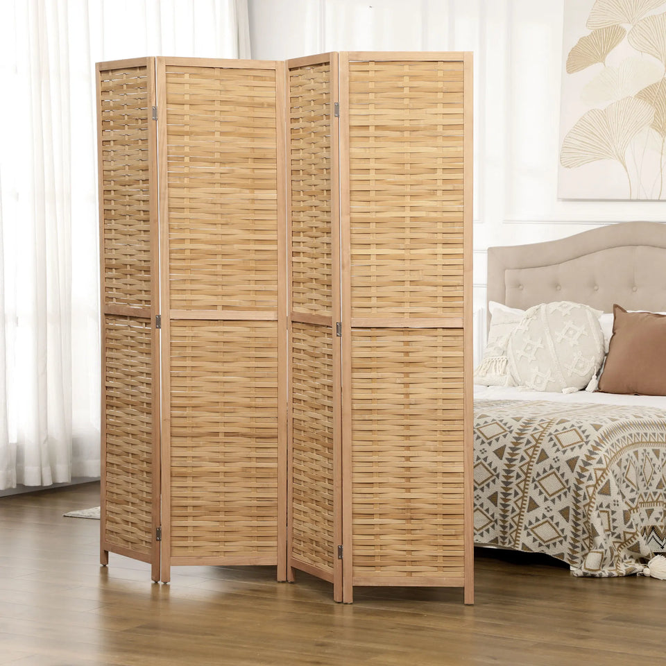 Paravent 4 Panneaux Bambou — Cloison Naturelle Légère 160 × 170 cm