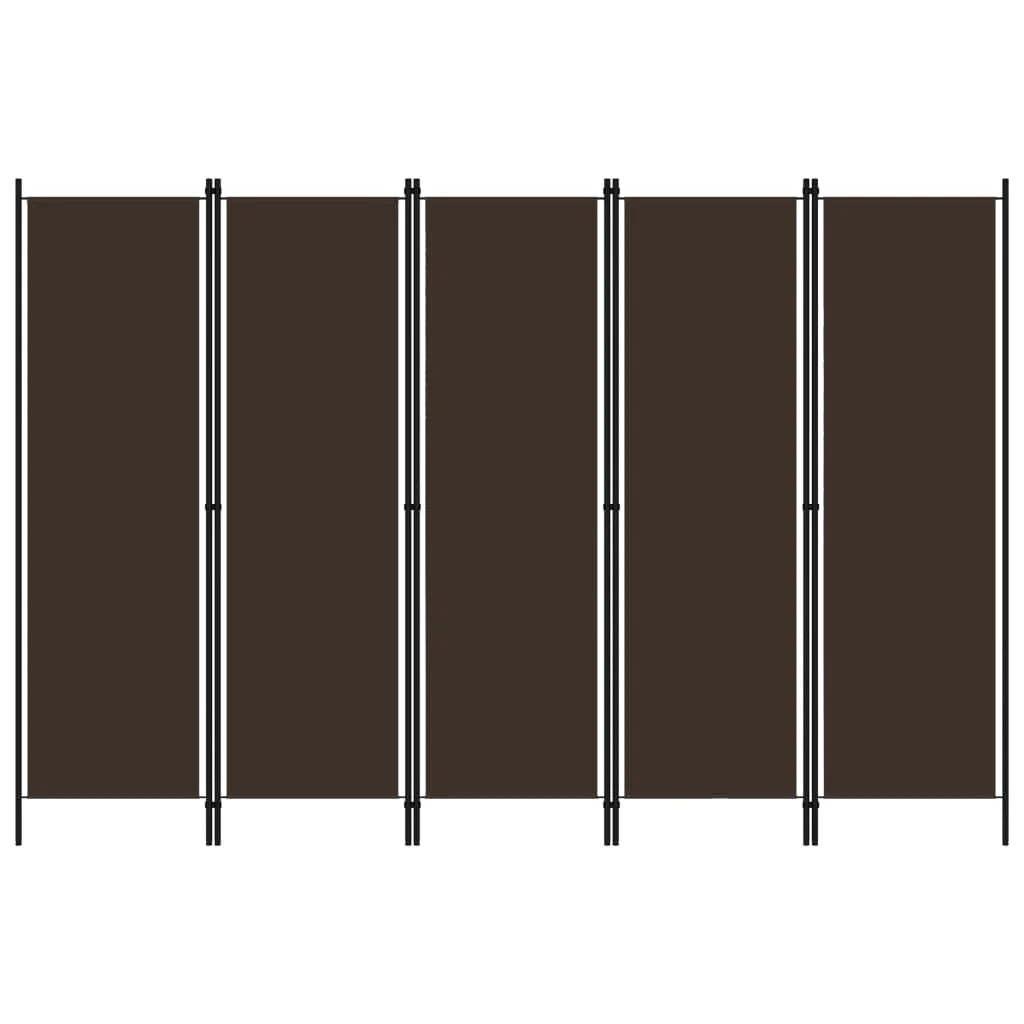 Paravent 5 Panneaux Tissu Brun — Séparateur de Pièce 250 × 180 cm