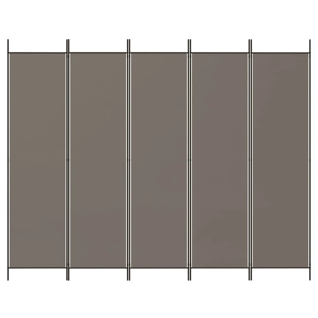 Paravent 5 Panneaux Tissu Anthracite — Grande Cloison 250 × 200 cm