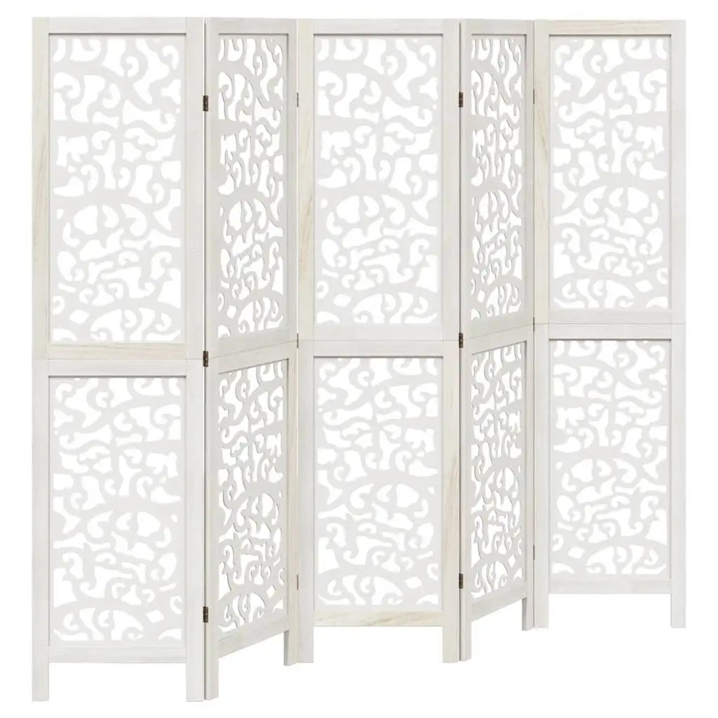 Paravent 5 Panneaux Bois Paulownia Blanc — Disponible en 4 Hauteurs