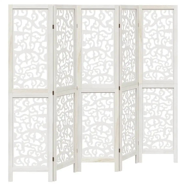 Paravent 5 Panneaux Bois Paulownia Blanc — Disponible en 4 Hauteurs