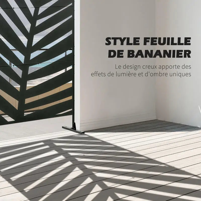 Paravent Acier Noir 198 cm — Motif Botanique, Balcon & Patio