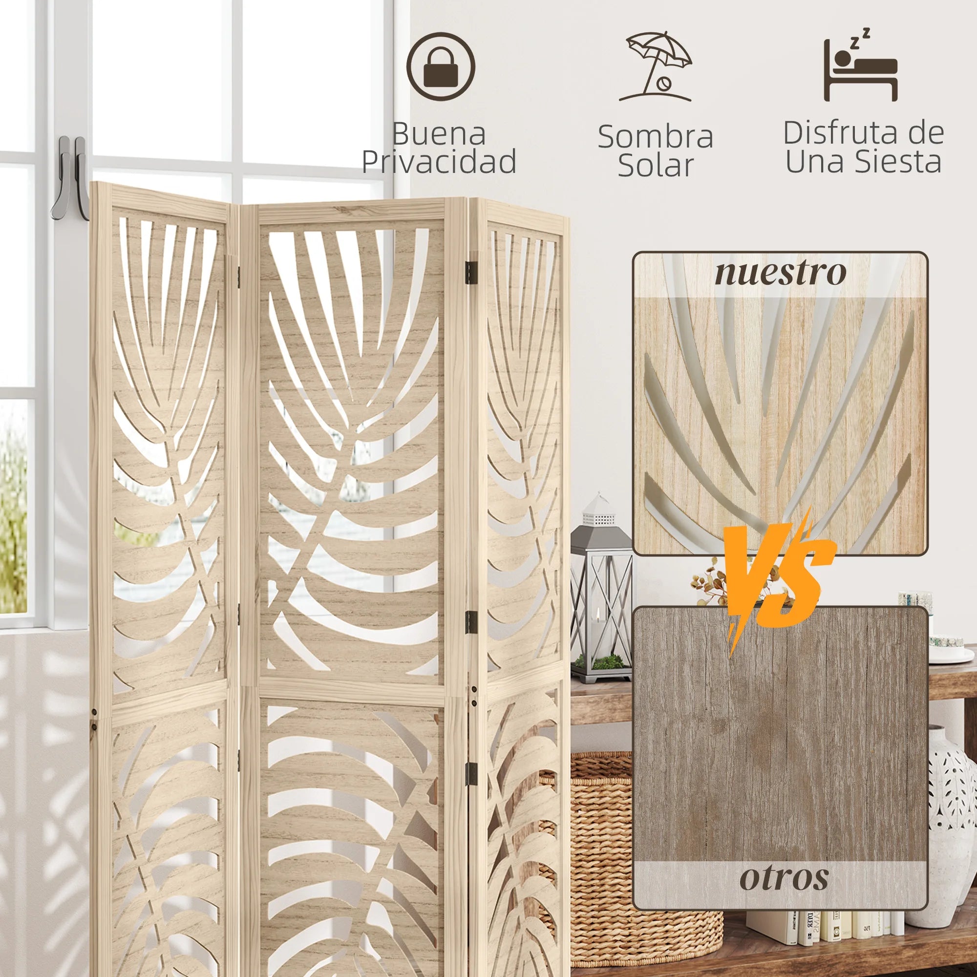 Paravent 3 Panneaux Imprimé Feuilles Tropicales — Décoration Botanique 120 × 170 cm