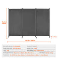 Paravent Pliable Tissu Gris — 3 Panneaux 260×184 cm