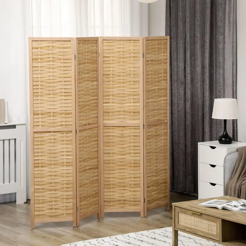 Paravent 4 Panneaux Bambou Naturel — Cloison Légère 160 × 170 cm