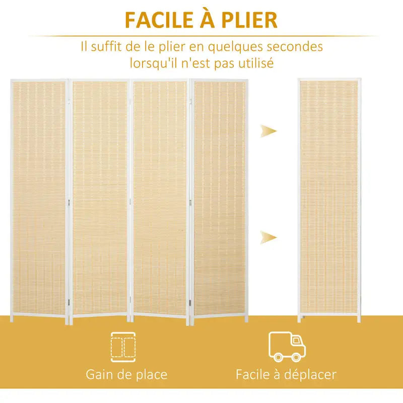 Paravent 4 Panneaux Bois Naturel — Format Carré 180 × 180 cm