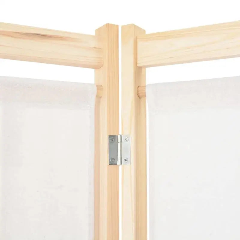Paravent 6 Panneaux Tissu Crème & Sapin Massif — Cloison 240 × 170 cm