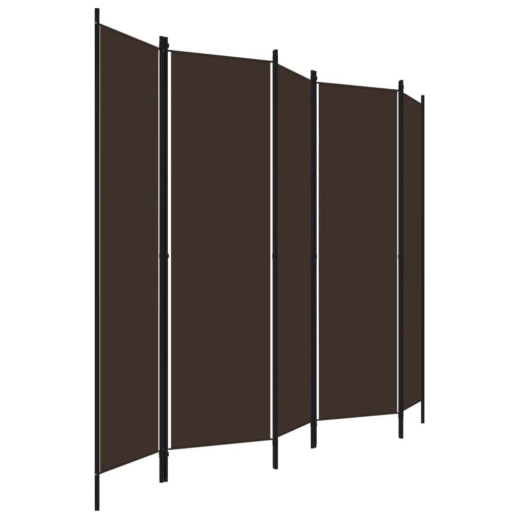 Paravent 5 Panneaux Tissu Brun — Séparateur de Pièce 250 × 180 cm