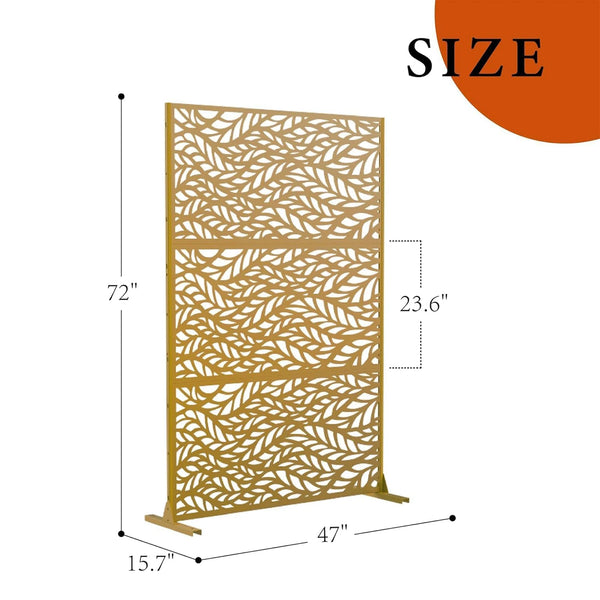 Paravent Métal Extérieur 183 cm — Motif Feuilles Brun, Autoportant, Balcon & Terrasse