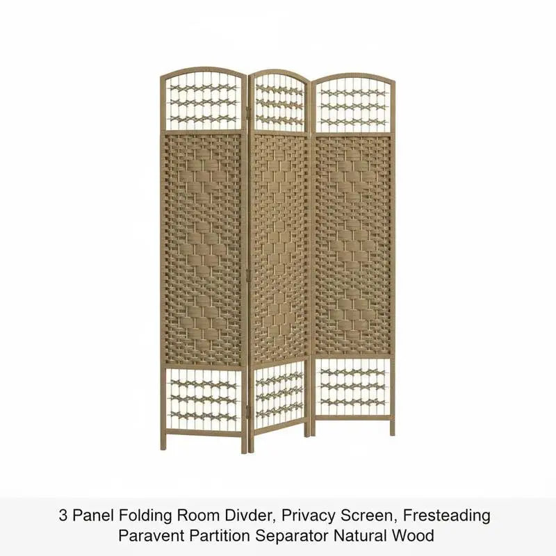 Paravent 3 Panneaux Bois Massif — Cloison Autoportante 170 × 120 cm, Texture Naturelle
