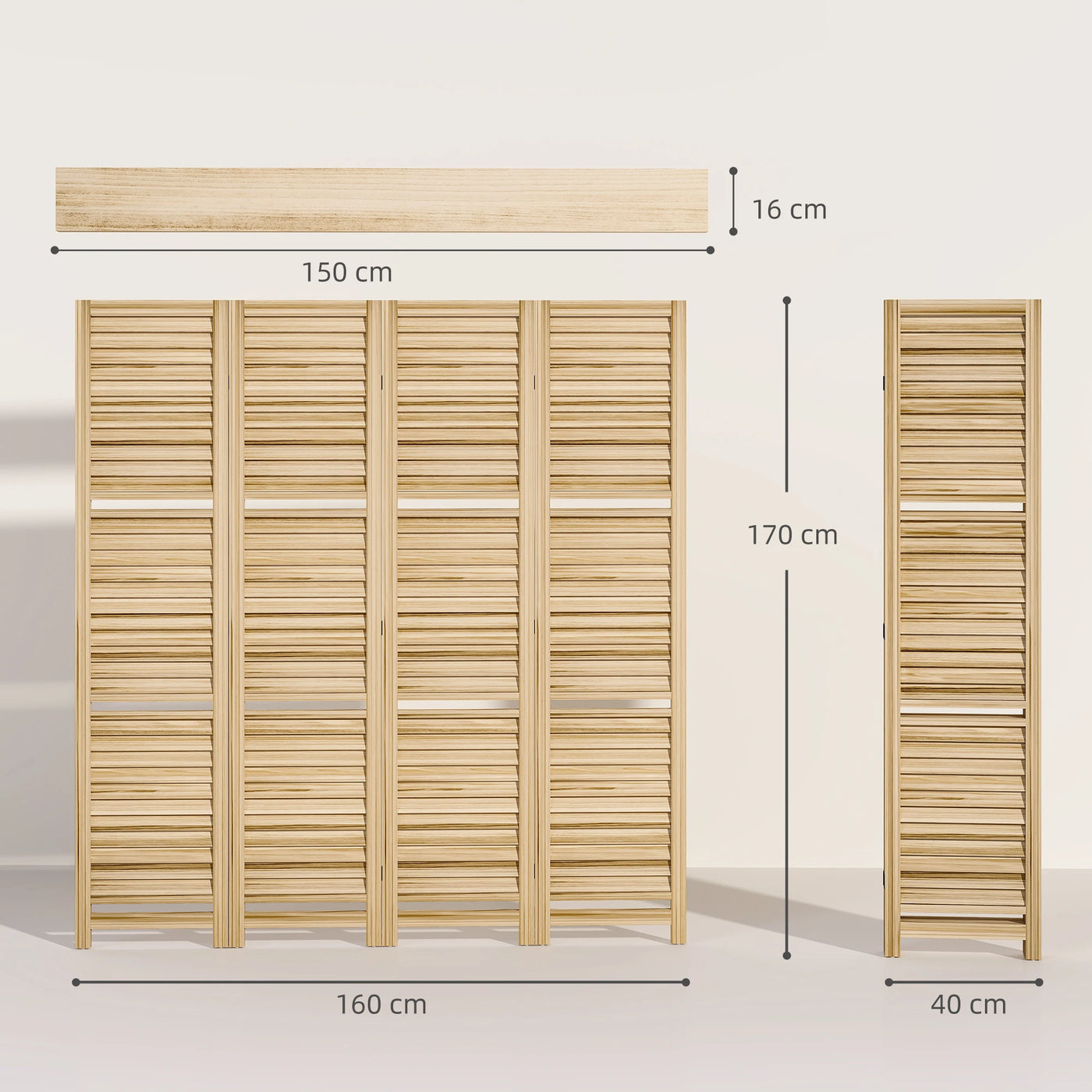 Paravent 4 Panneaux Blanc avec 3 Étagères — Cloison & Meuble 160 × 170 cm