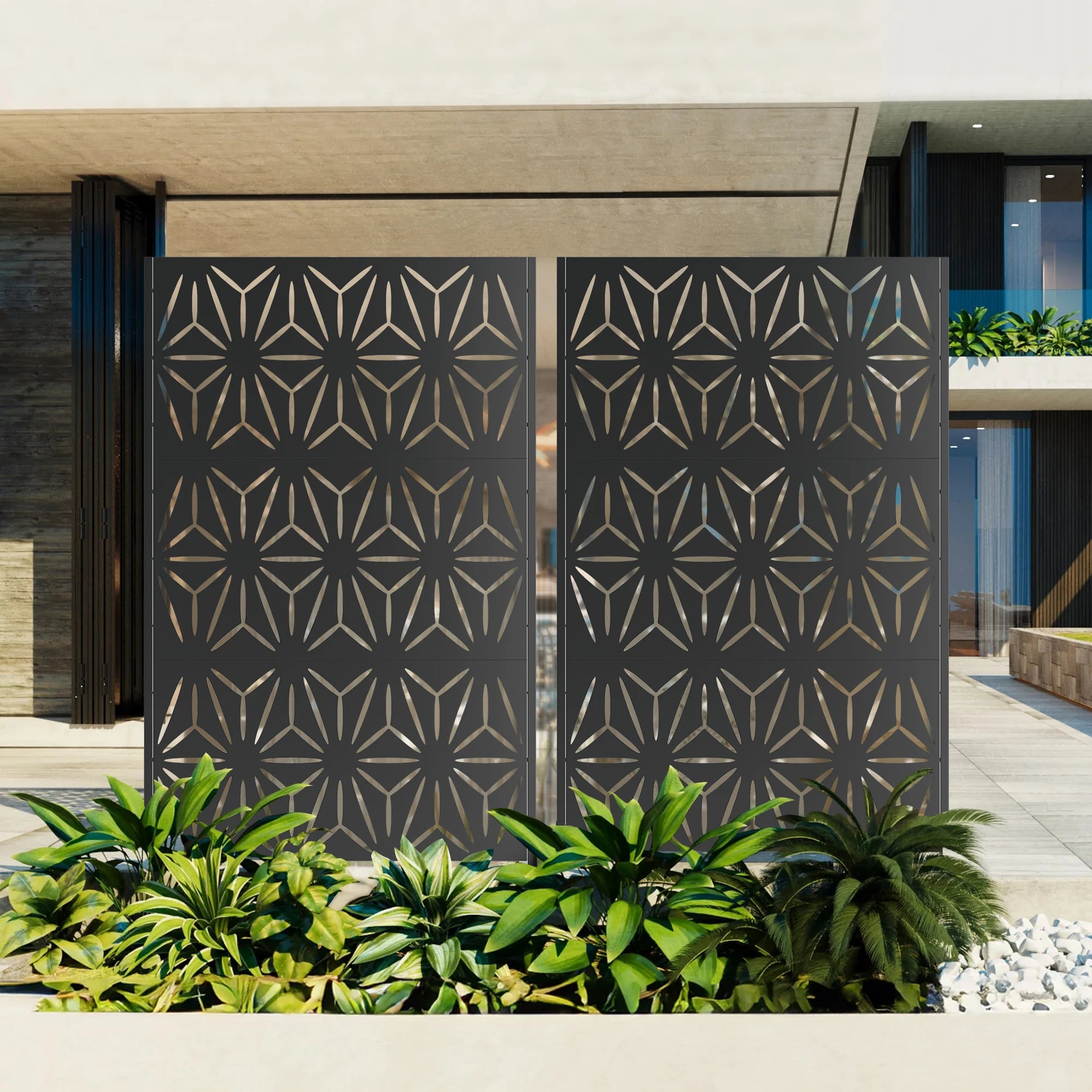 Paravent Métal Outdoor Autoportant Noir — Clôture Décorative Modulable Extérieur