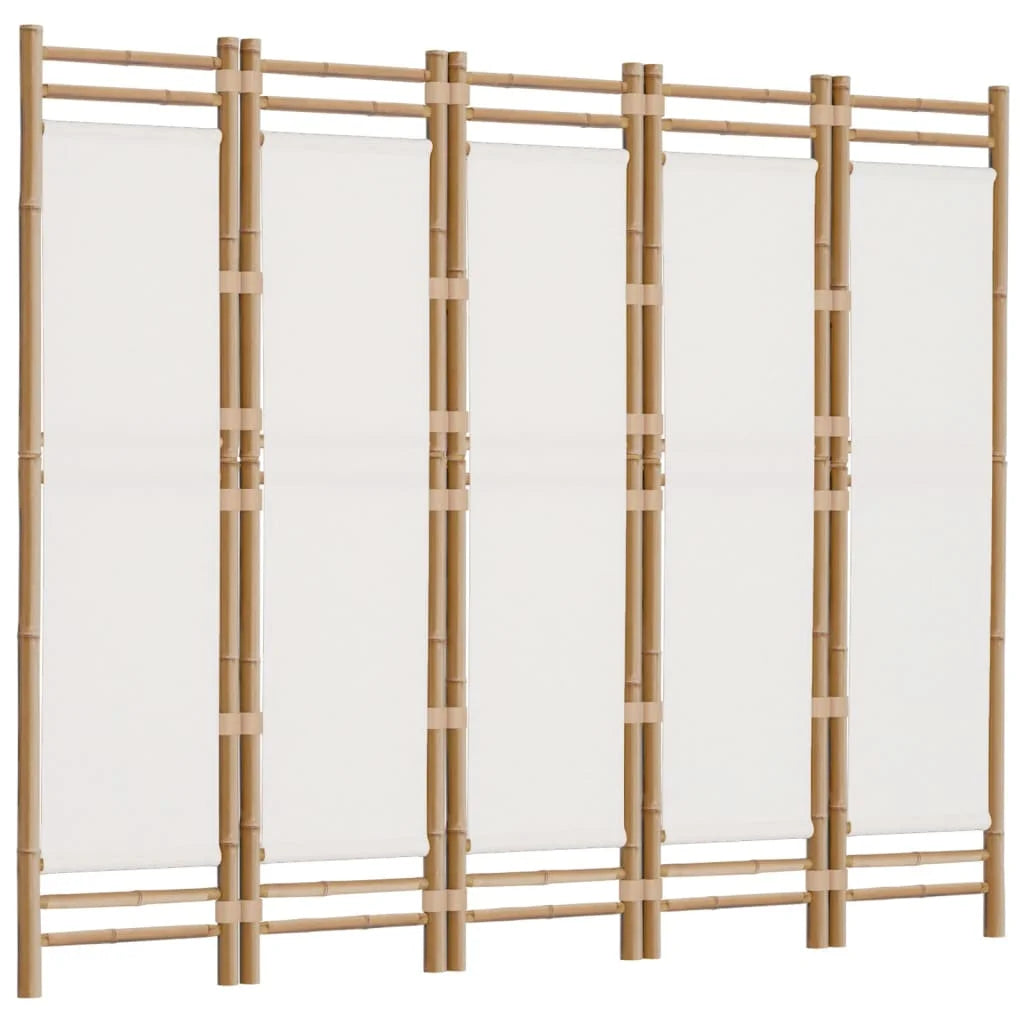 Paravent 5 Panneaux Bambou & Toile — Cloison Légère 200 cm