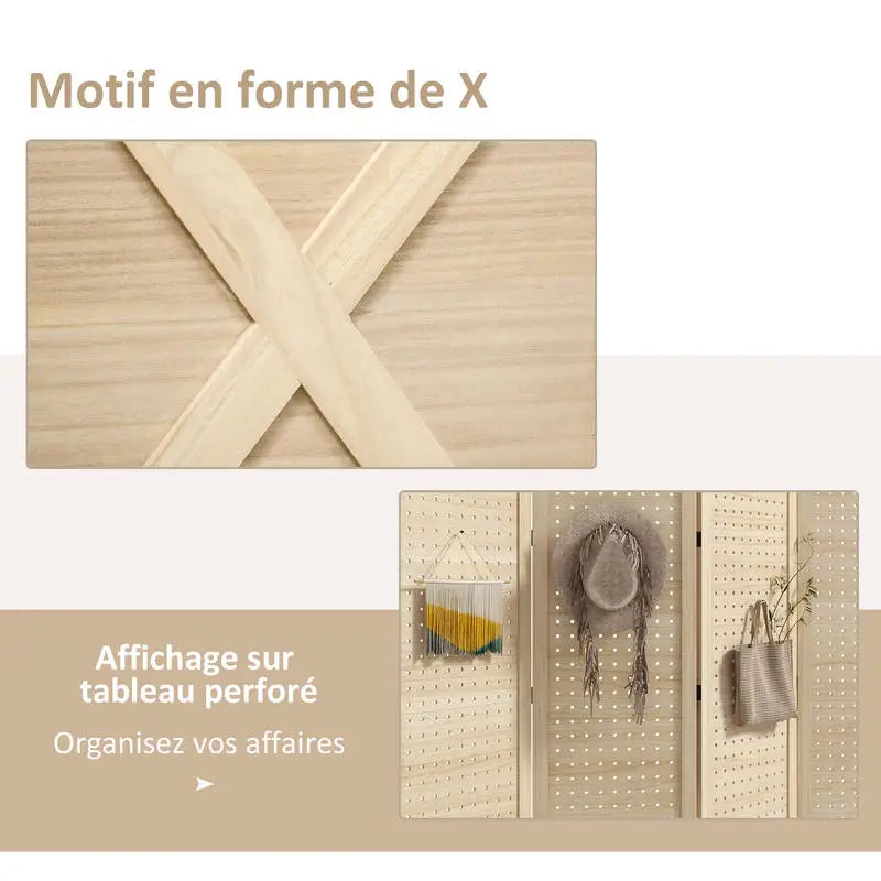 Paravent 4 Panneaux Bois Perforé 152×145 cm